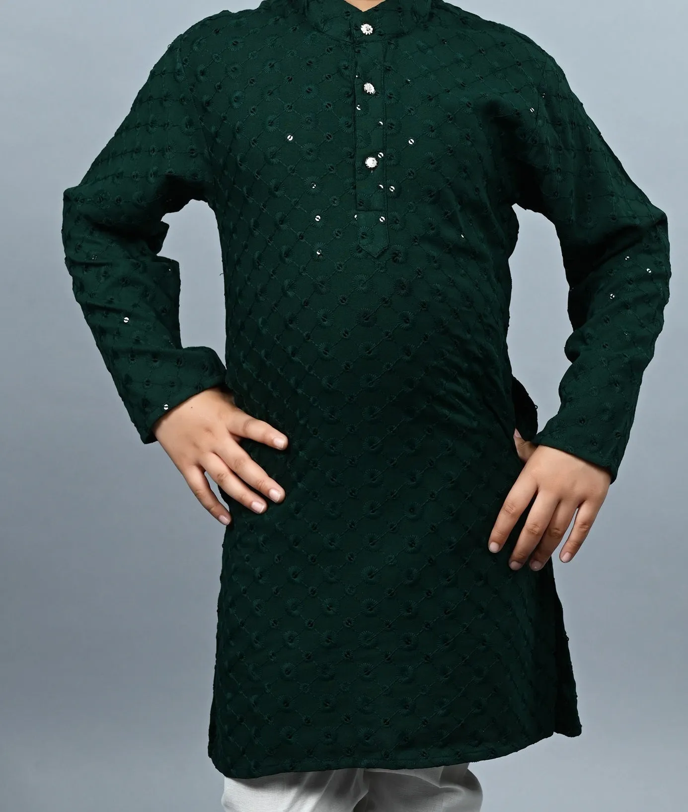 Ahhaaaa Kid's  Sequin Print Embroidery Mirror Work Kurta with Pajama for Boys