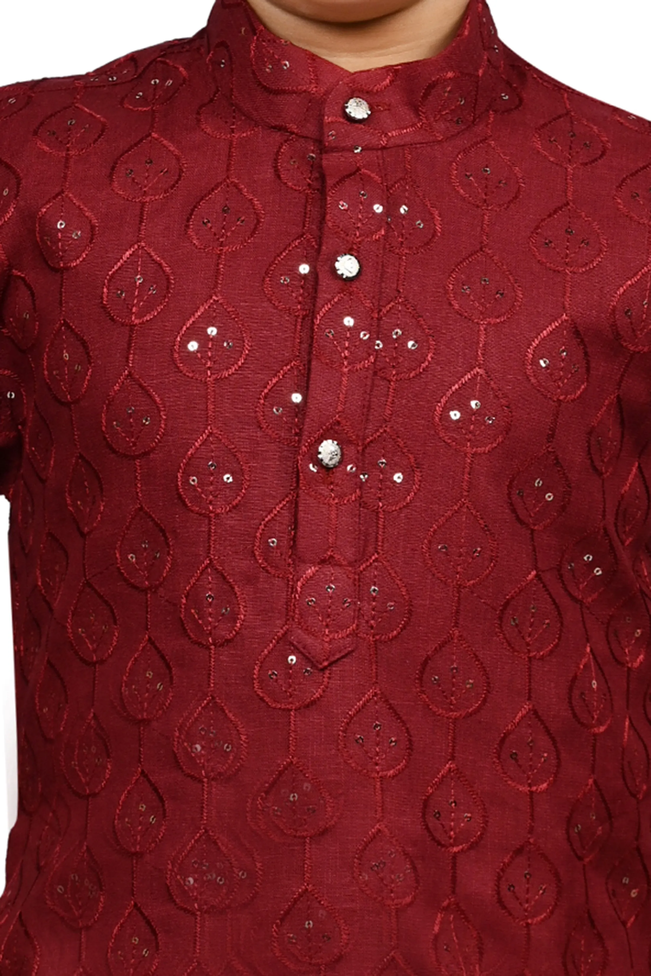 Ahhaaaa Kid's Sequin Print Embroidery Mirror Work Kurta with Pajama for Boys
