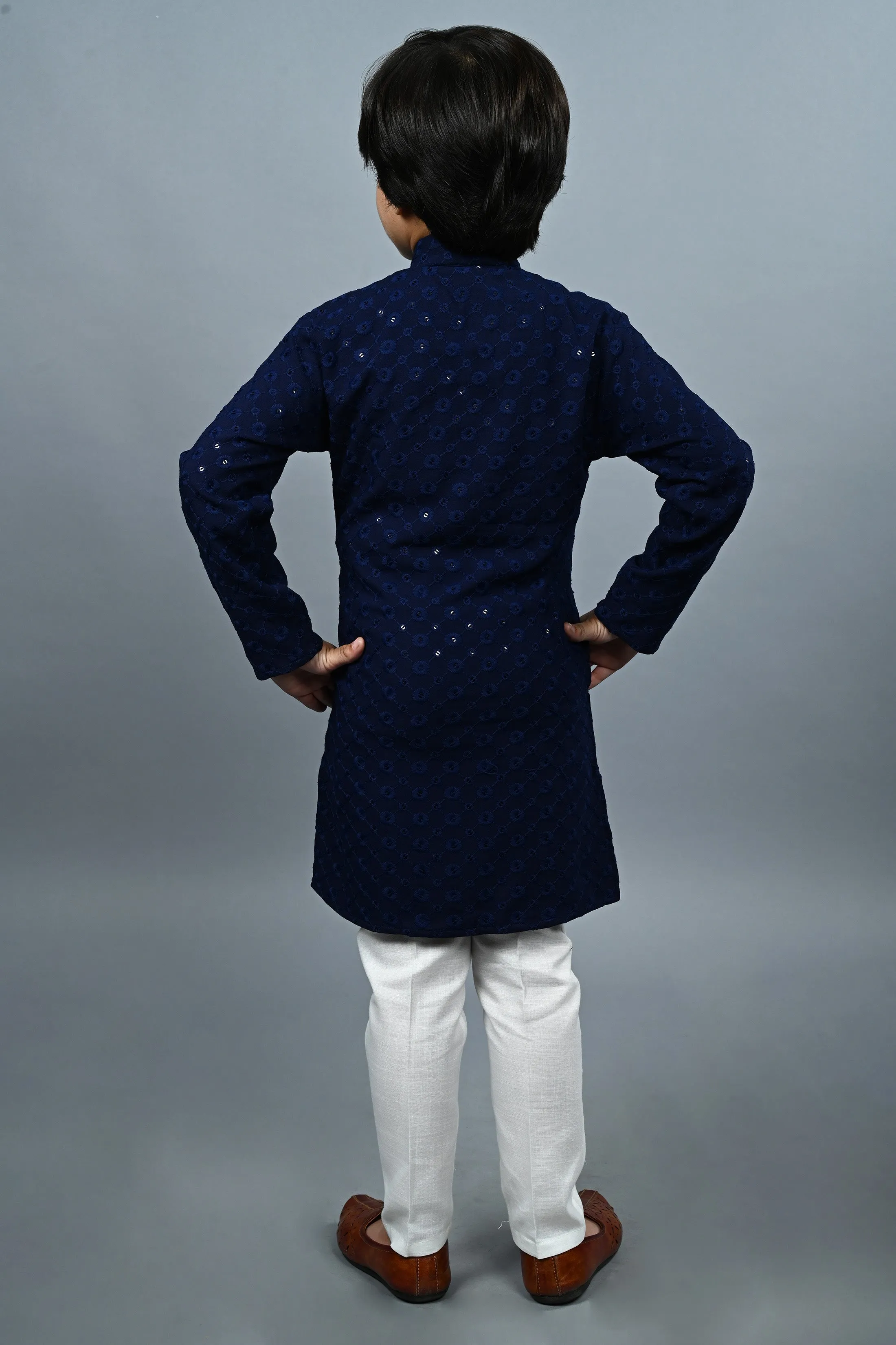 Ahhaaaa Kid's  Sequin Print Embroidery Mirror Work Kurta with Pajama for Boys