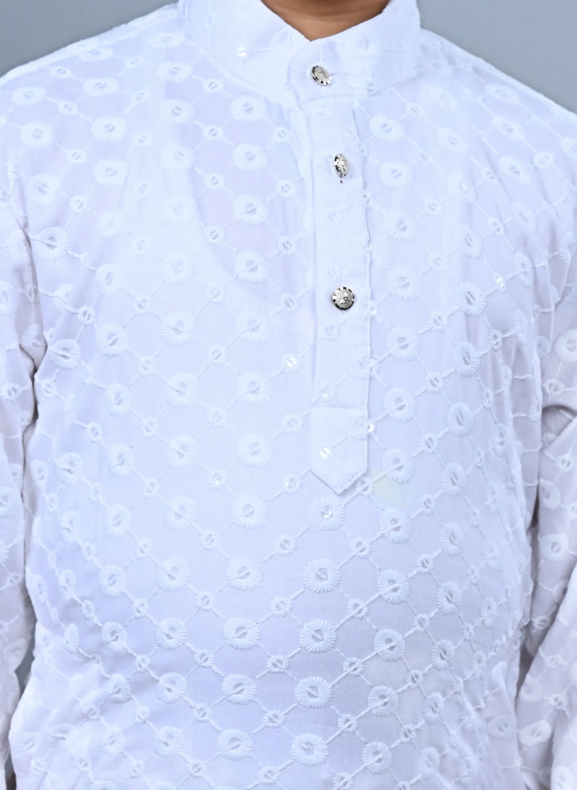 Ahhaaaa Kid's  Sequin Print Embroidery Mirror Work Kurta with Pajama for Boys