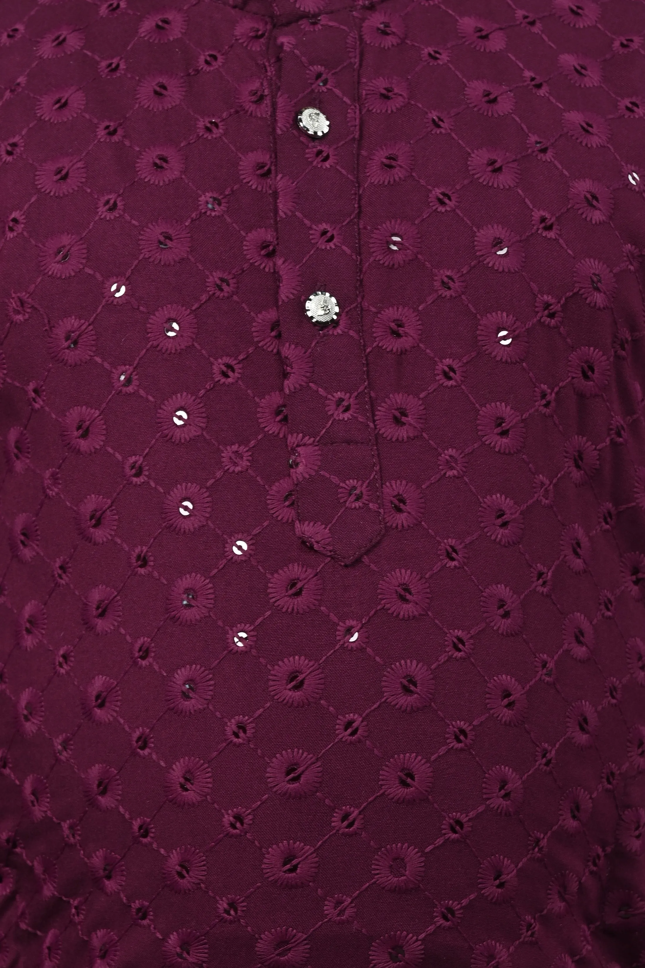 Ahhaaaa Kid's  Sequin Print Embroidery Mirror Work Kurta with Pajama for Boys