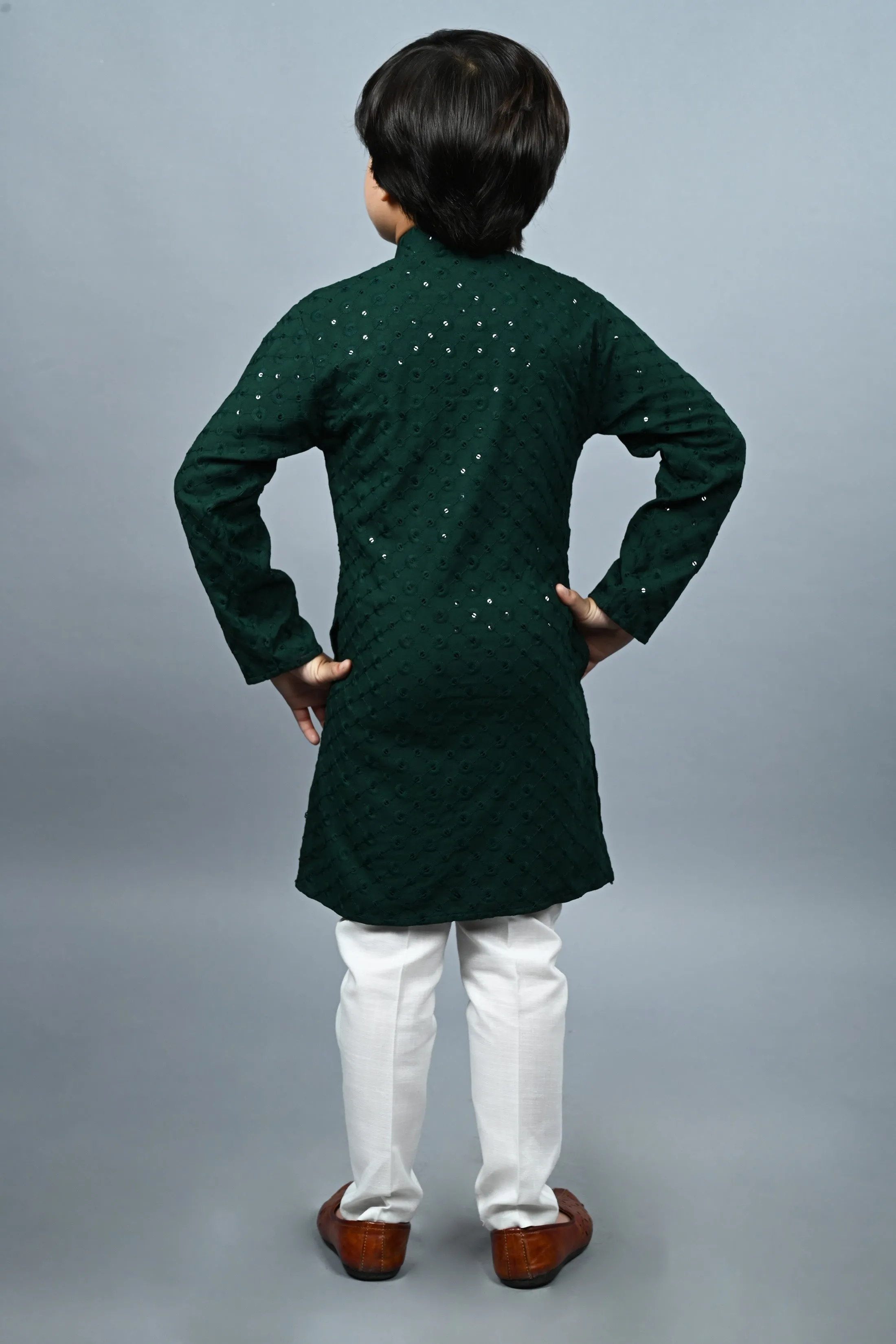 Ahhaaaa Kid's  Sequin Print Embroidery Mirror Work Kurta with Pajama for Boys