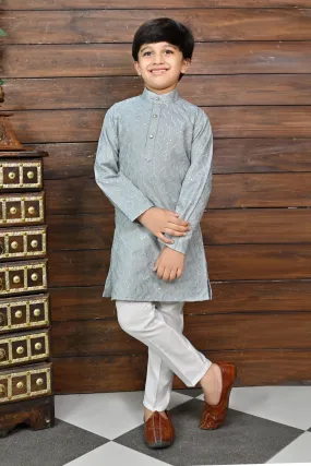 Ahhaaaa Kid's Sequin Print Embroidery Mirror Work Kurta with Pajama for Boys