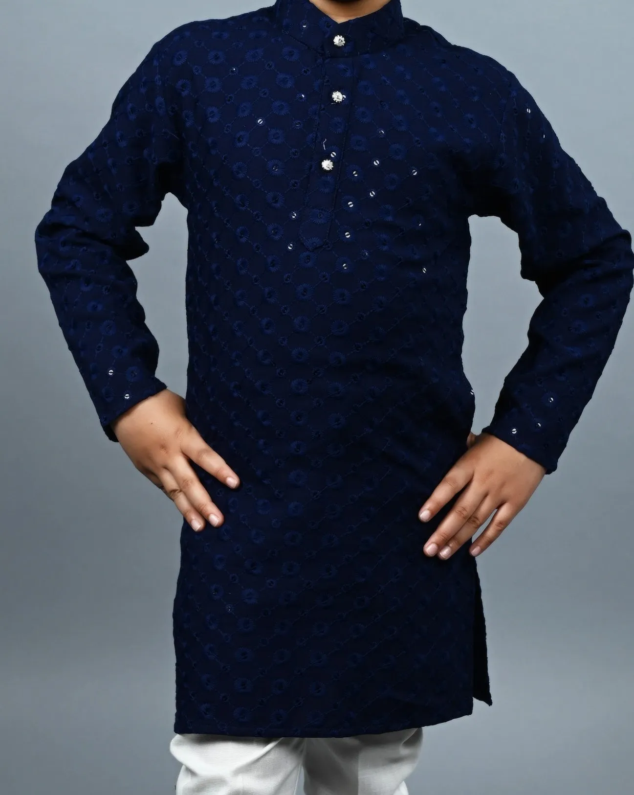 Ahhaaaa Kid's  Sequin Print Embroidery Mirror Work Kurta with Pajama for Boys