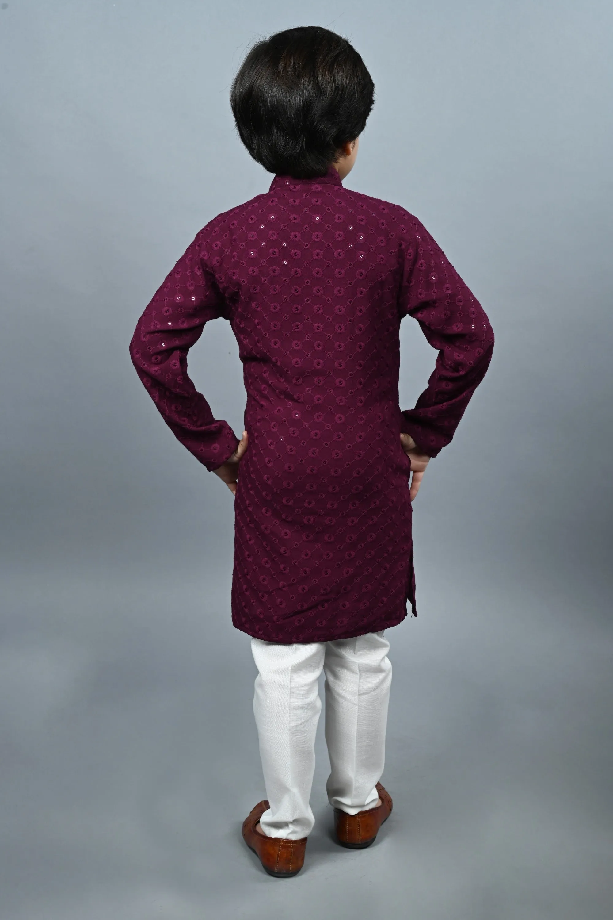Ahhaaaa Kid's  Sequin Print Embroidery Mirror Work Kurta with Pajama for Boys