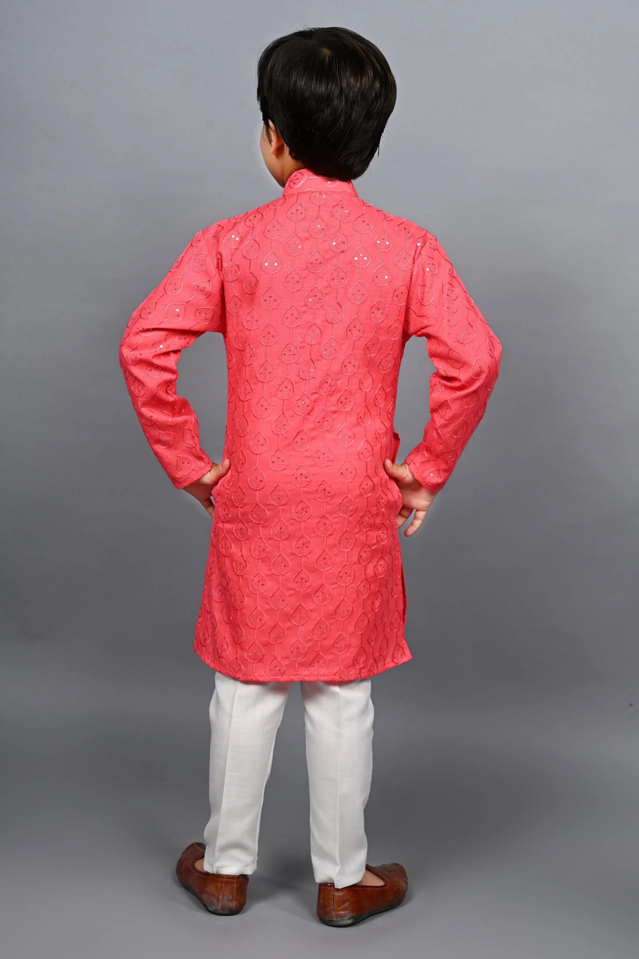 Ahhaaaa Kid's Sequin Print Embroidery Mirror Work Kurta with Pajama for Boys
