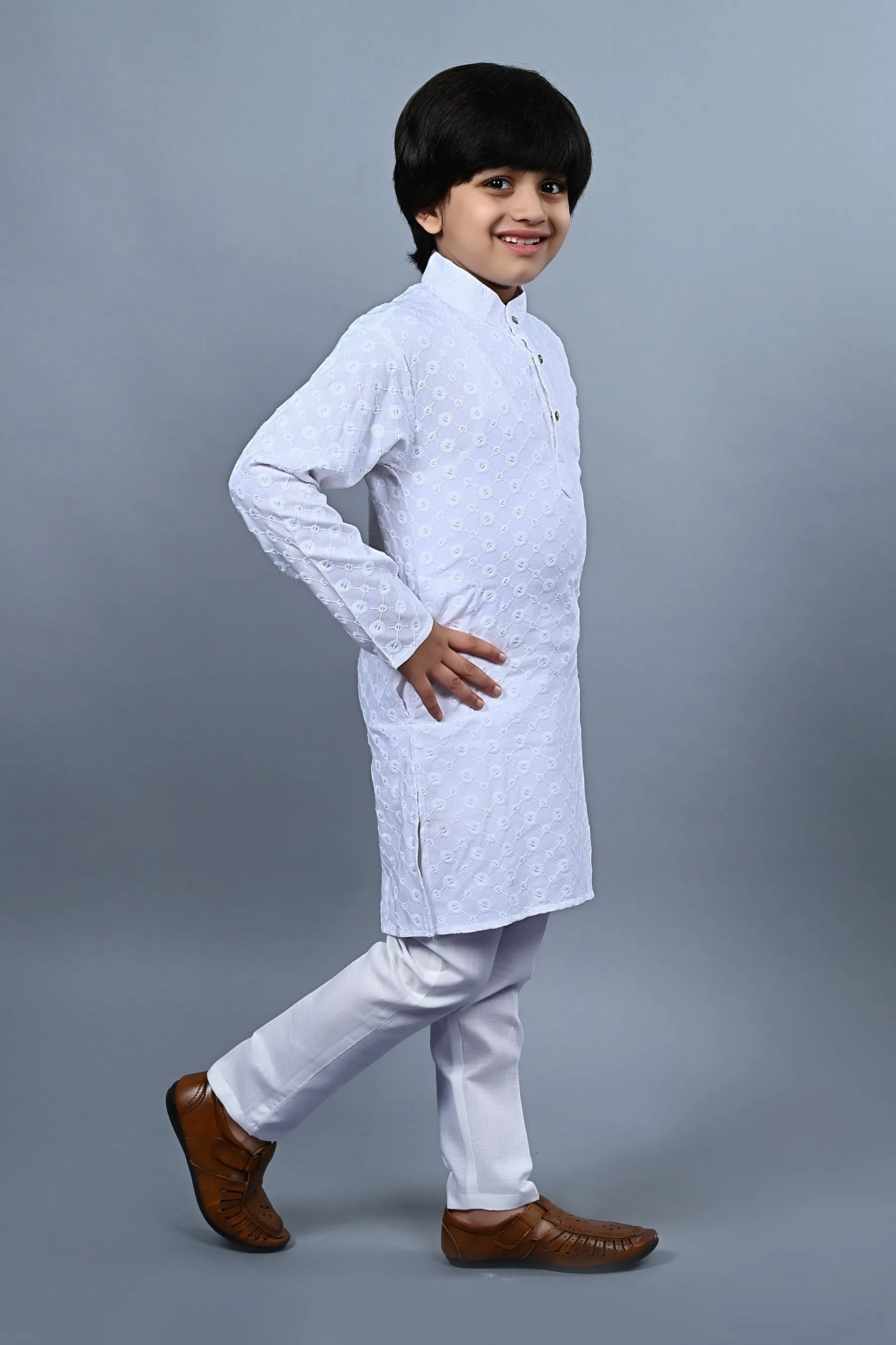 Ahhaaaa Kid's  Sequin Print Embroidery Mirror Work Kurta with Pajama for Boys