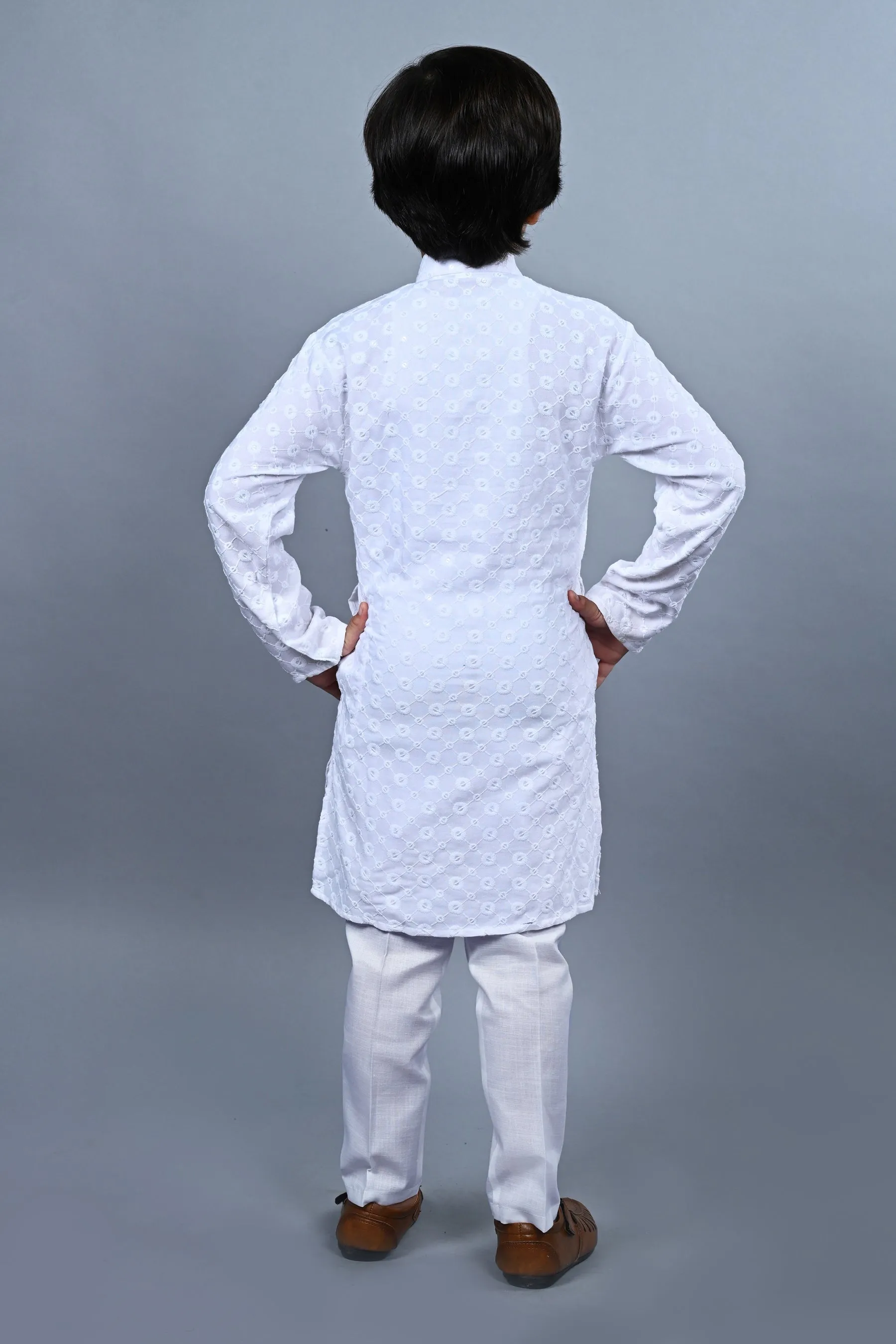 Ahhaaaa Kid's  Sequin Print Embroidery Mirror Work Kurta with Pajama for Boys