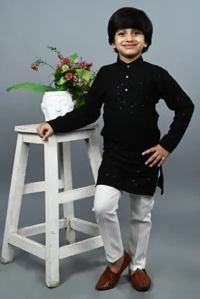 Ahhaaaa Kid's  Sequin Print Embroidery Mirror Work Kurta with Pajama for Boys