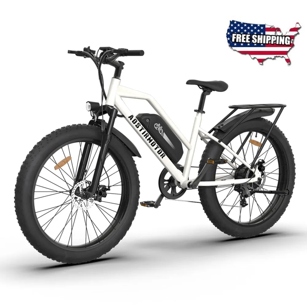 AOSTIRMOTOR NEW Electric Bike 750W Motor Bicycle 48V 13Ah Battery Ebike 26In Fat Tire Electric Mountain Bike With Rear Shelf