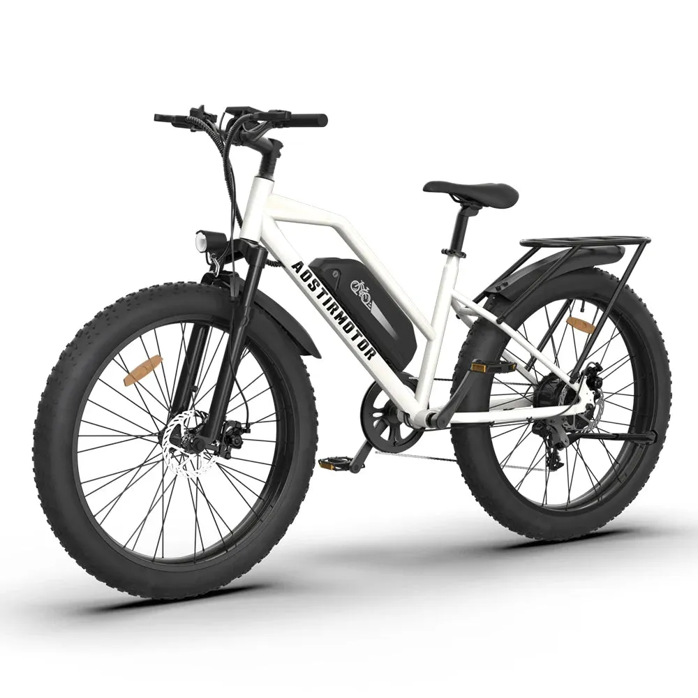 AOSTIRMOTOR S07-B Electric Bike 750W 48V 13Ah Snow Ebike 26In 4.0 Fat Tire Mountain Bike With Rear Shelf Cruiser City Bicycle