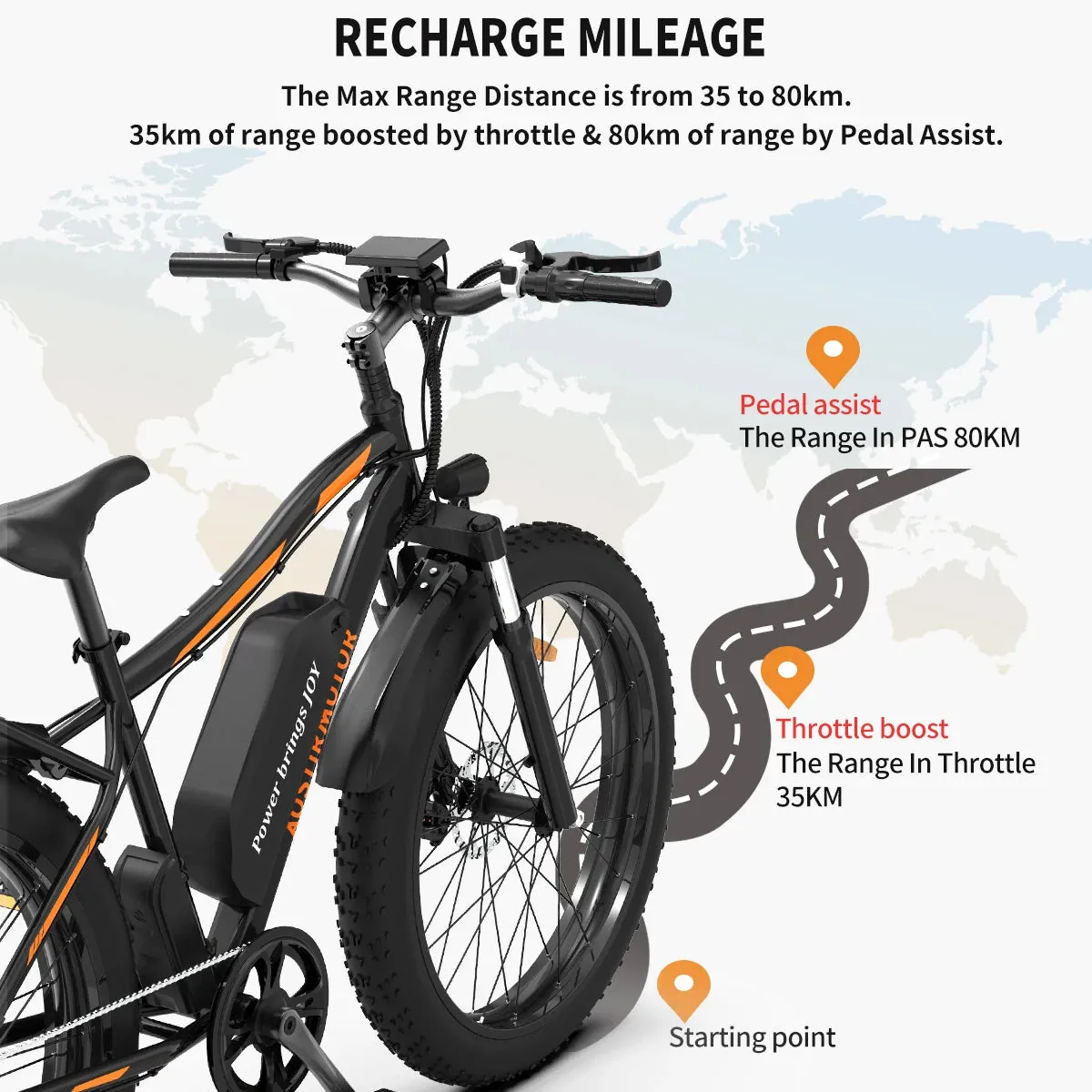 AOSTIRMOTOR S07-B Electric Bike 750W 48V 13Ah Snow Ebike 26In 4.0 Fat Tire Mountain Bike With Rear Shelf Cruiser City Bicycle