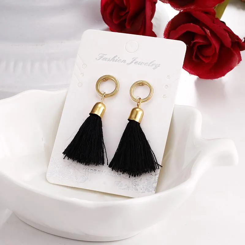 Black red grey long tassel earring drop for women fashion jewelry circle geometric earring boucles d'oreille hot sale e0102