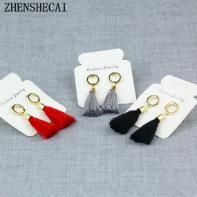 Black red grey long tassel earring drop for women fashion jewelry circle geometric earring boucles d'oreille hot sale e0102