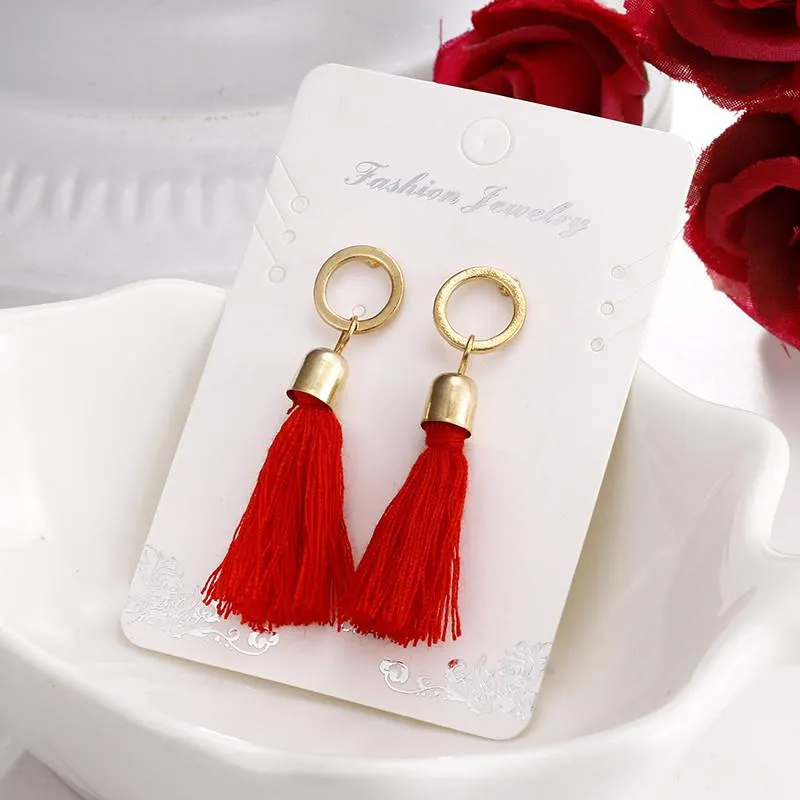 Black red grey long tassel earring drop for women fashion jewelry circle geometric earring boucles d'oreille hot sale e0102