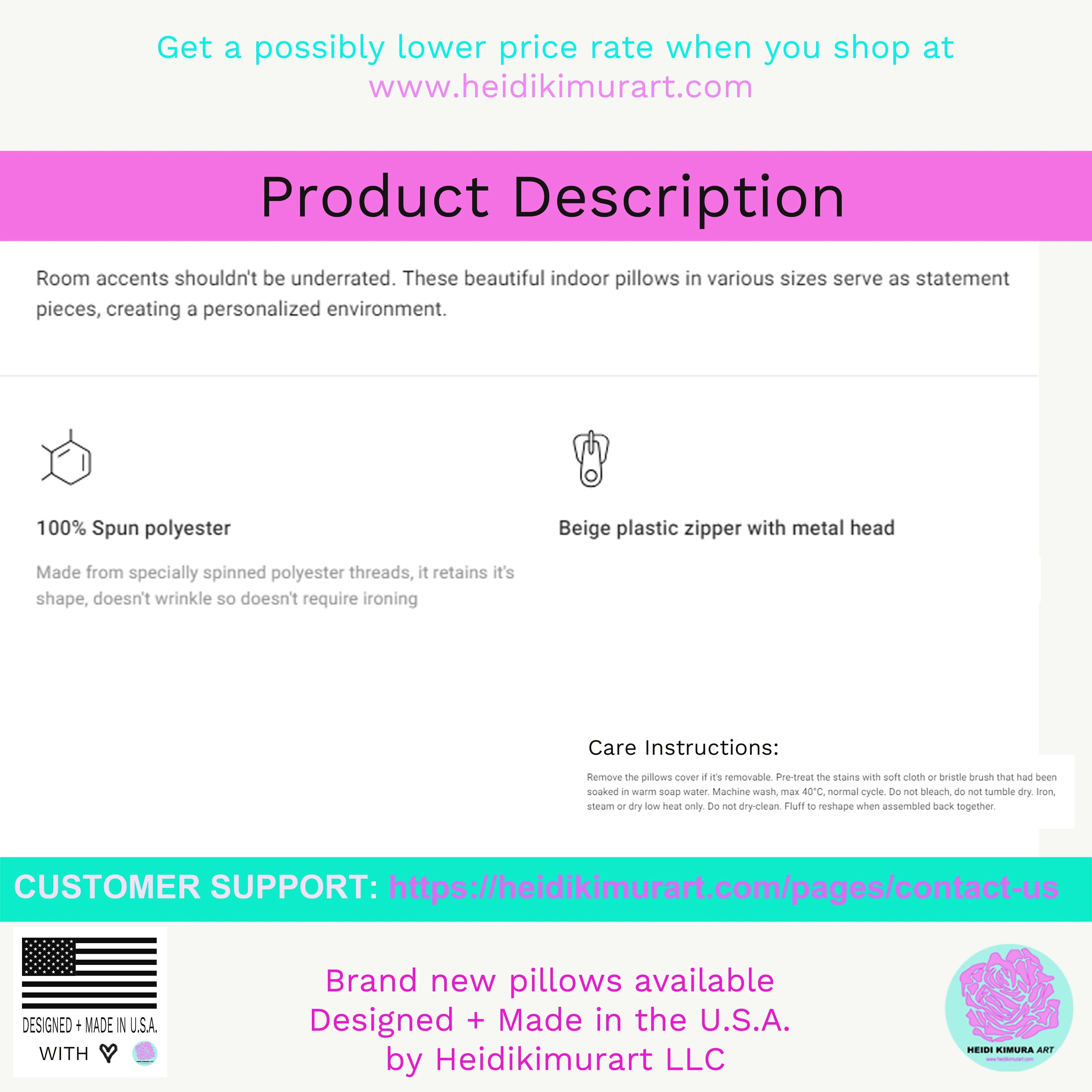 Blue Pink Rose Pillow, Girlie Floral Print Spun Polyester Square Pillow Case - Made in USA