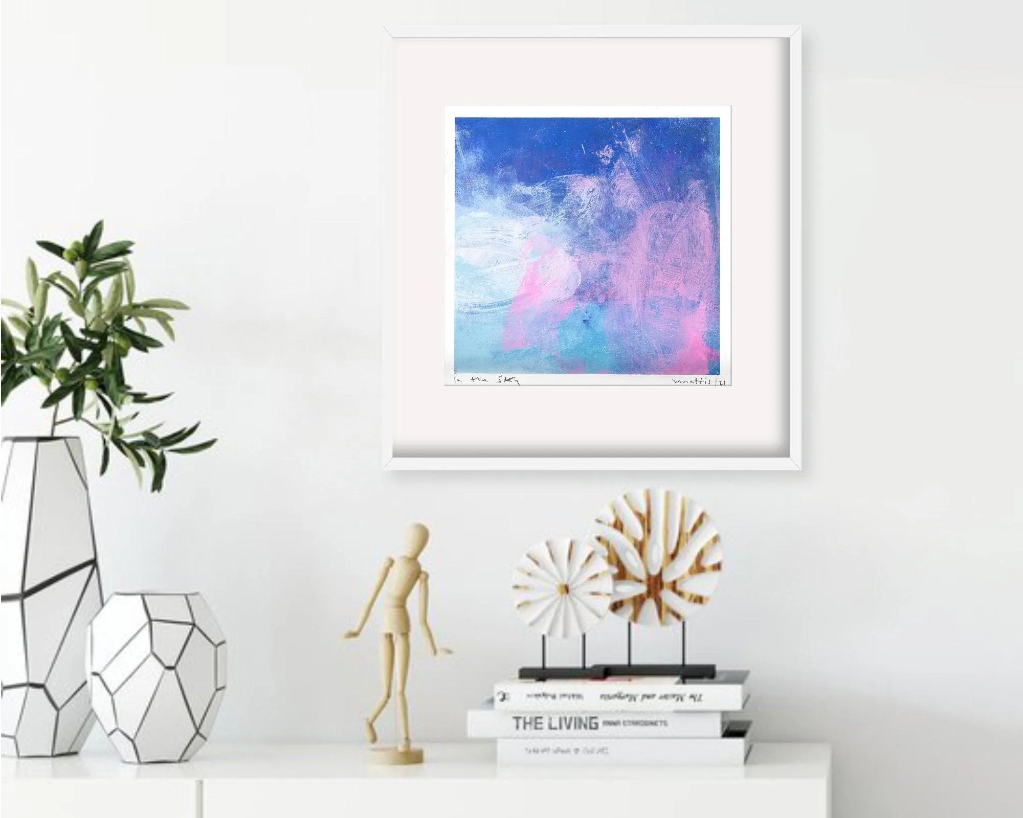 blush pink cloud painting modern wall abstract art, miniature painting 10"x10" by Camilo Mattis