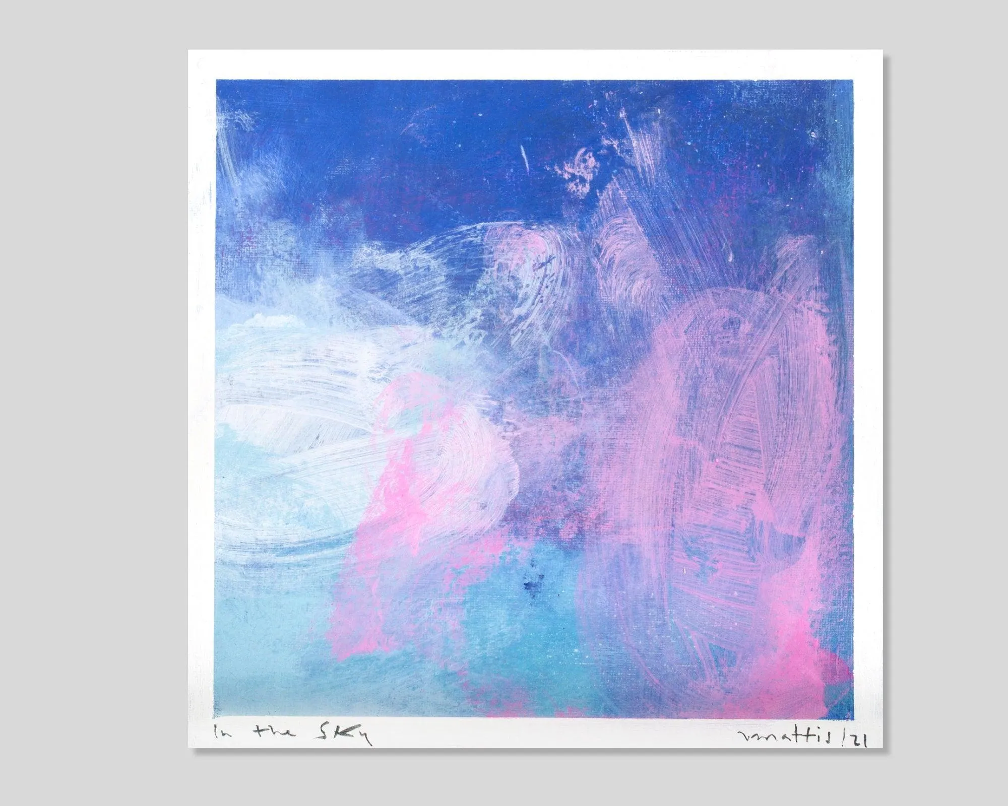 blush pink cloud painting modern wall abstract art, miniature painting 10"x10" by Camilo Mattis