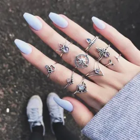 Bohemian 9pcs/Pack Vintage Crystal Rings Lucky Stackable Midi Rings Knuckle Ring Set of Rings for Women Jewelry Party