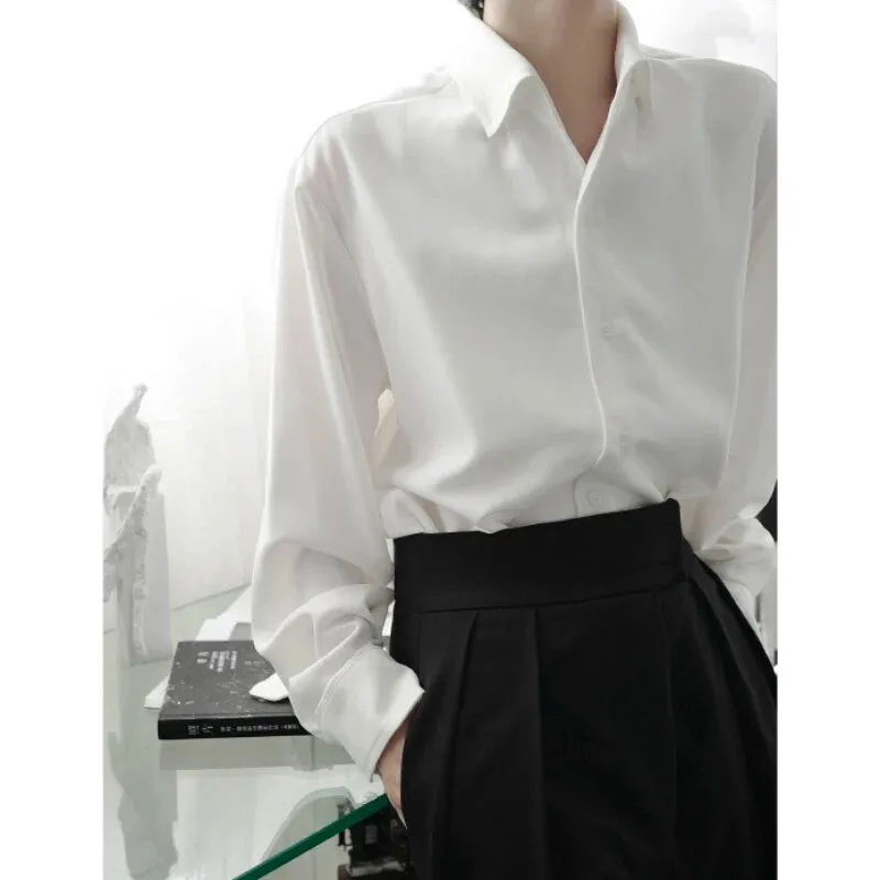 Bonsir Solid Clothing 2023 New Men Long Sleeved Shirts Men Korean Comfortable Blouses Casual Loose Classic Single Breasted Tops I57