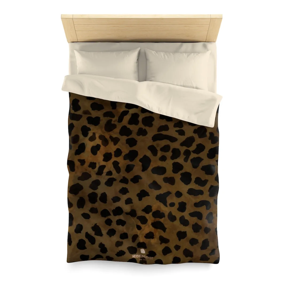 Brown Leopard Print Duvet Cover, Animal Print Soft Microfiber Duvet Cover-Made in USA