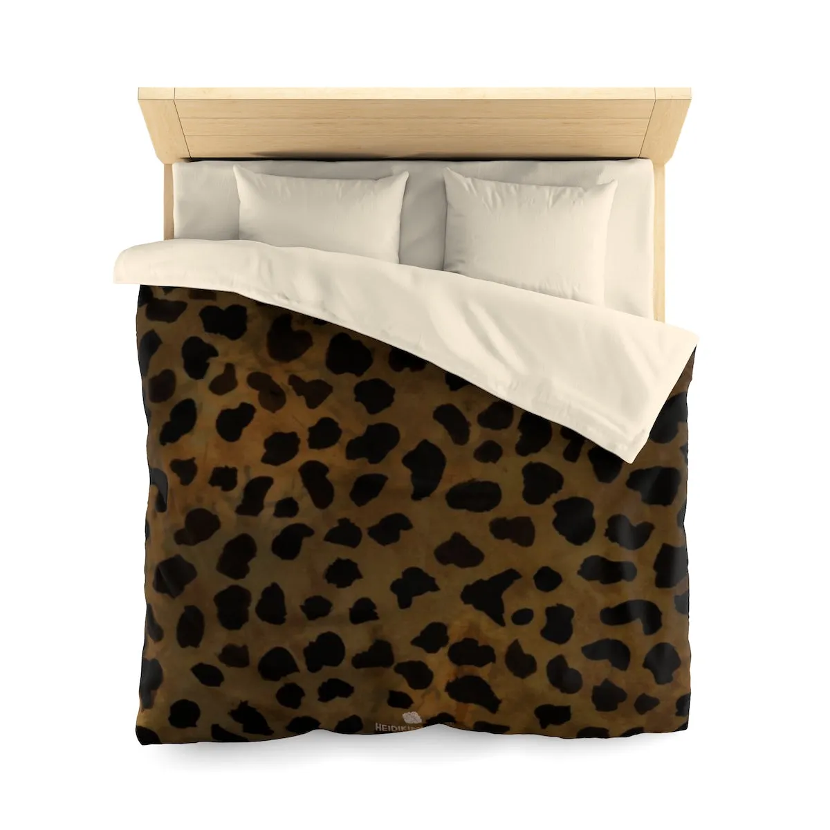 Brown Leopard Print Duvet Cover, Animal Print Soft Microfiber Duvet Cover-Made in USA