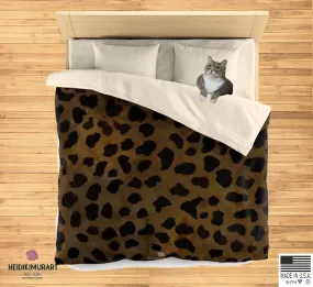 Brown Leopard Print Duvet Cover, Animal Print Soft Microfiber Duvet Cover-Made in USA