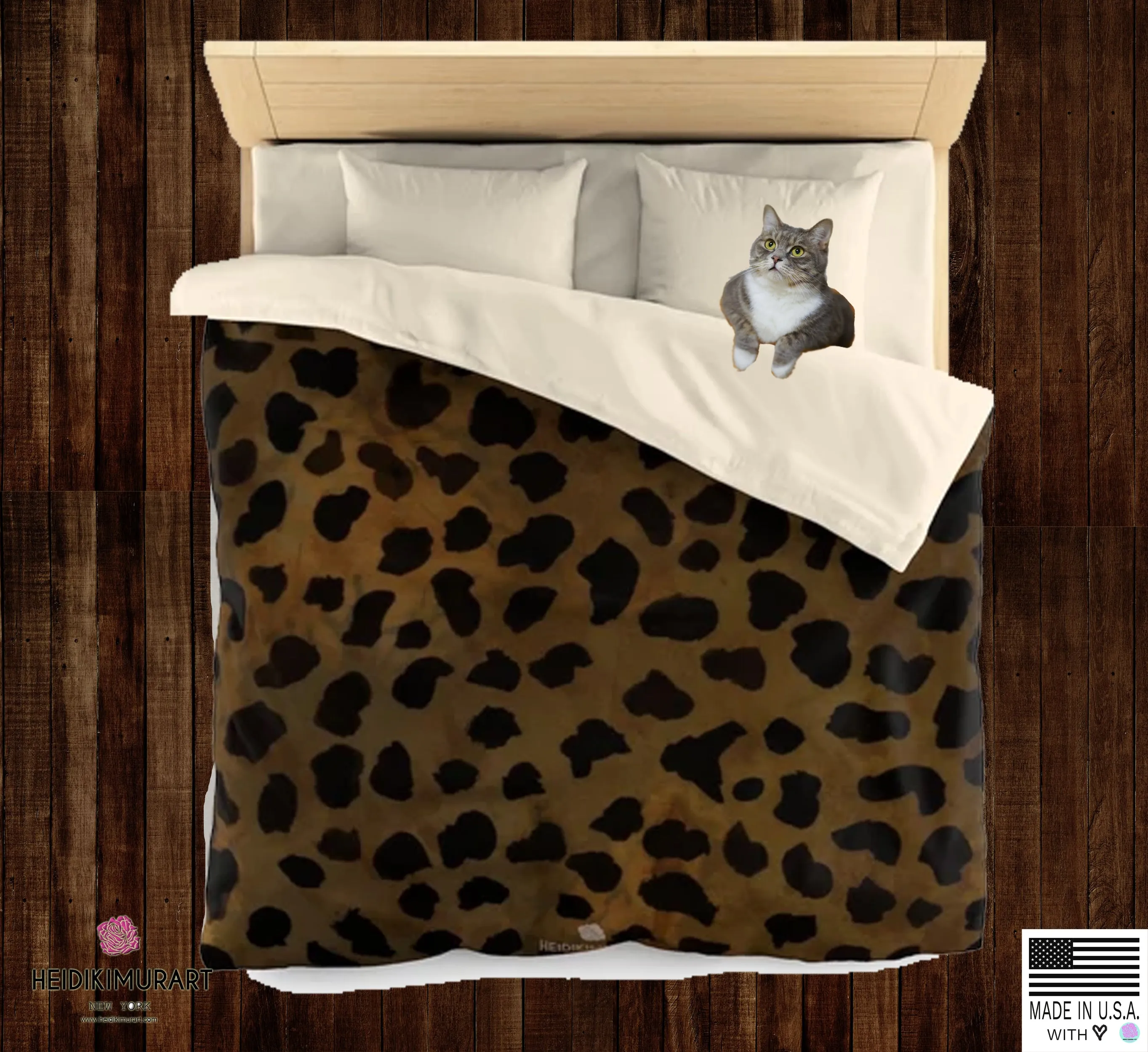Brown Leopard Print Duvet Cover, Animal Print Soft Microfiber Duvet Cover-Made in USA