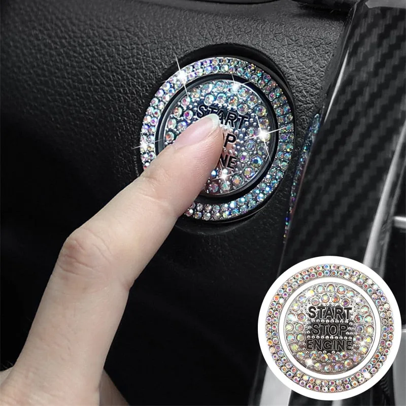 Car Start Switch Button Auto Decorative Diamond Stickers Rhinestone Ring Circle Trims Protective Cover Car Accessories