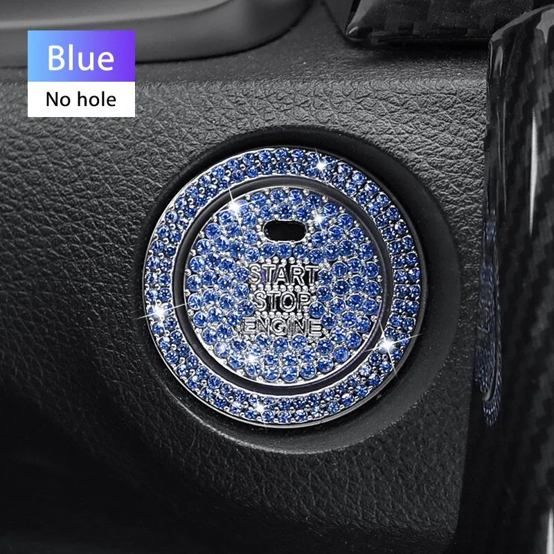 Car Start Switch Button Auto Decorative Diamond Stickers Rhinestone Ring Circle Trims Protective Cover Car Accessories