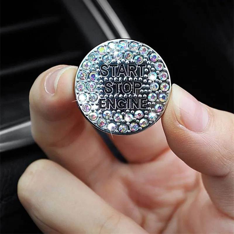 Car Start Switch Button Auto Decorative Diamond Stickers Rhinestone Ring Circle Trims Protective Cover Car Accessories