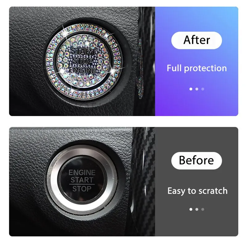 Car Start Switch Button Auto Decorative Diamond Stickers Rhinestone Ring Circle Trims Protective Cover Car Accessories