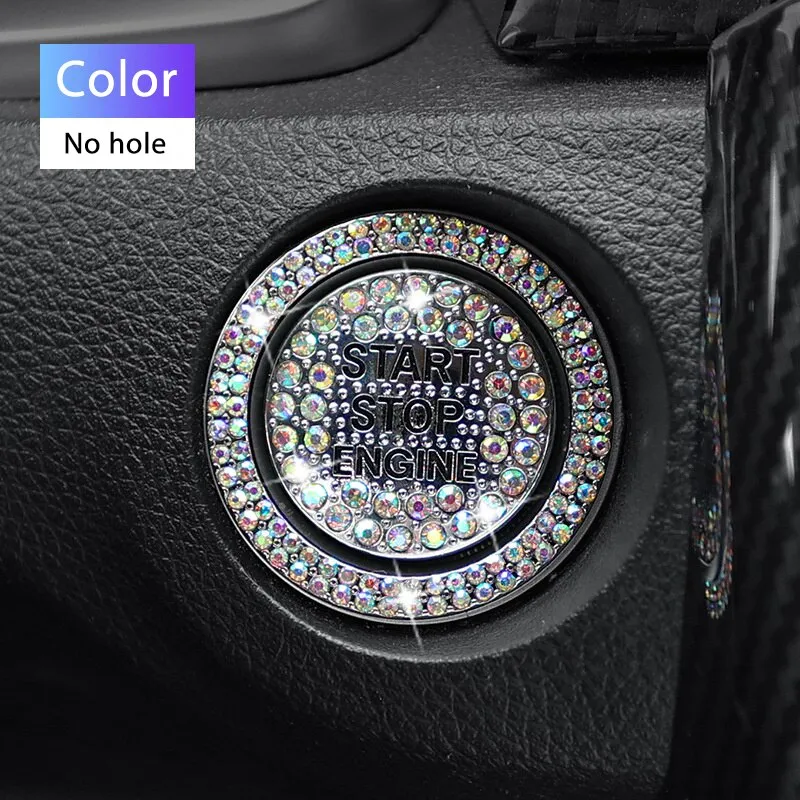 Car Start Switch Button Auto Decorative Diamond Stickers Rhinestone Ring Circle Trims Protective Cover Car Accessories