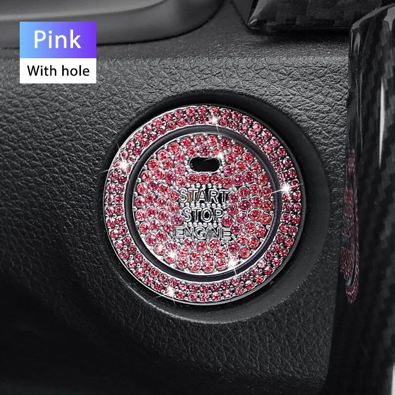 Car Start Switch Button Auto Decorative Diamond Stickers Rhinestone Ring Circle Trims Protective Cover Car Accessories