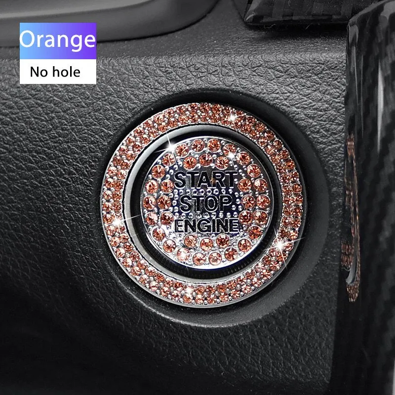 Car Start Switch Button Auto Decorative Diamond Stickers Rhinestone Ring Circle Trims Protective Cover Car Accessories
