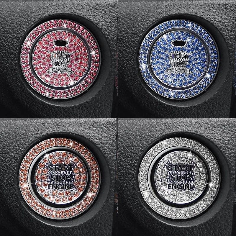 Car Start Switch Button Auto Decorative Diamond Stickers Rhinestone Ring Circle Trims Protective Cover Car Accessories