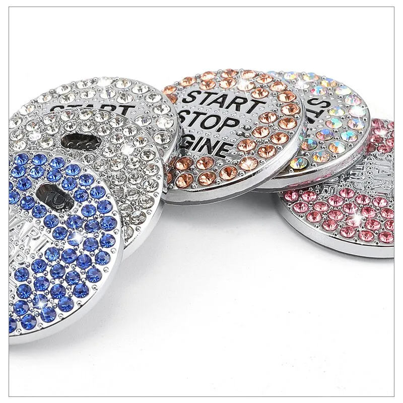 Car Start Switch Button Auto Decorative Diamond Stickers Rhinestone Ring Circle Trims Protective Cover Car Accessories