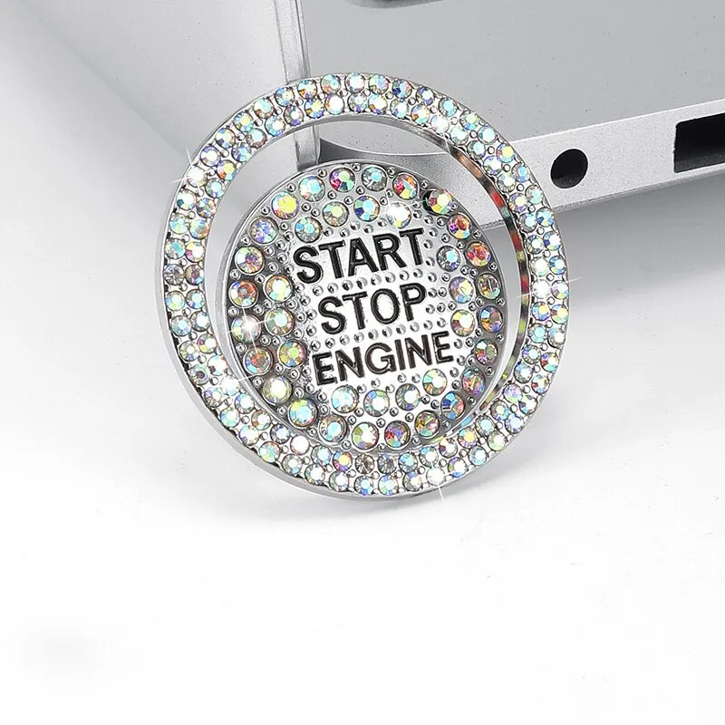 Car Start Switch Button Auto Decorative Diamond Stickers Rhinestone Ring Circle Trims Protective Cover Car Accessories