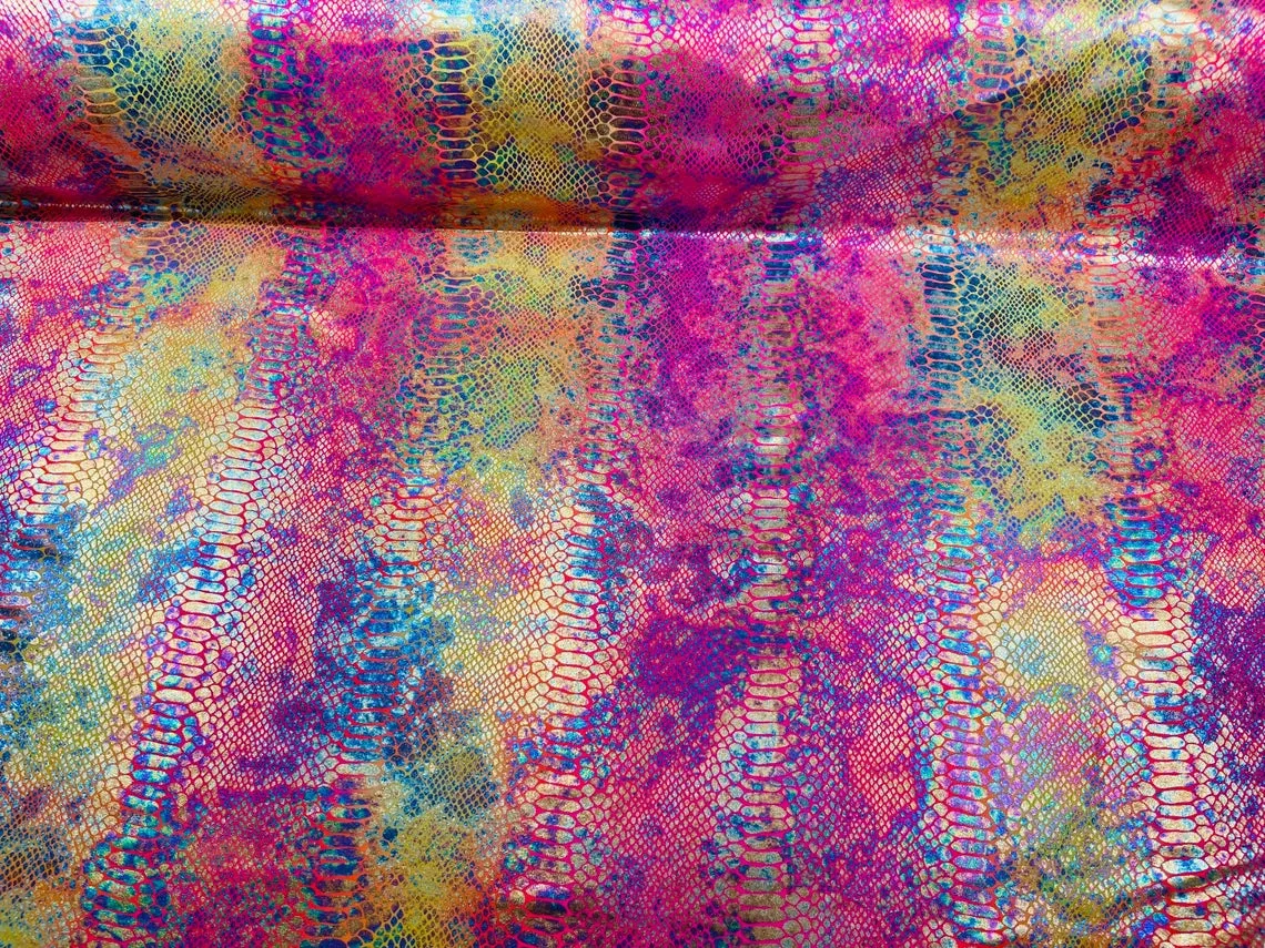 Colorful King  Snake Animal Print Fabrics - Lycra Spandex Fabric Sold By The Yard (Pick a Color)