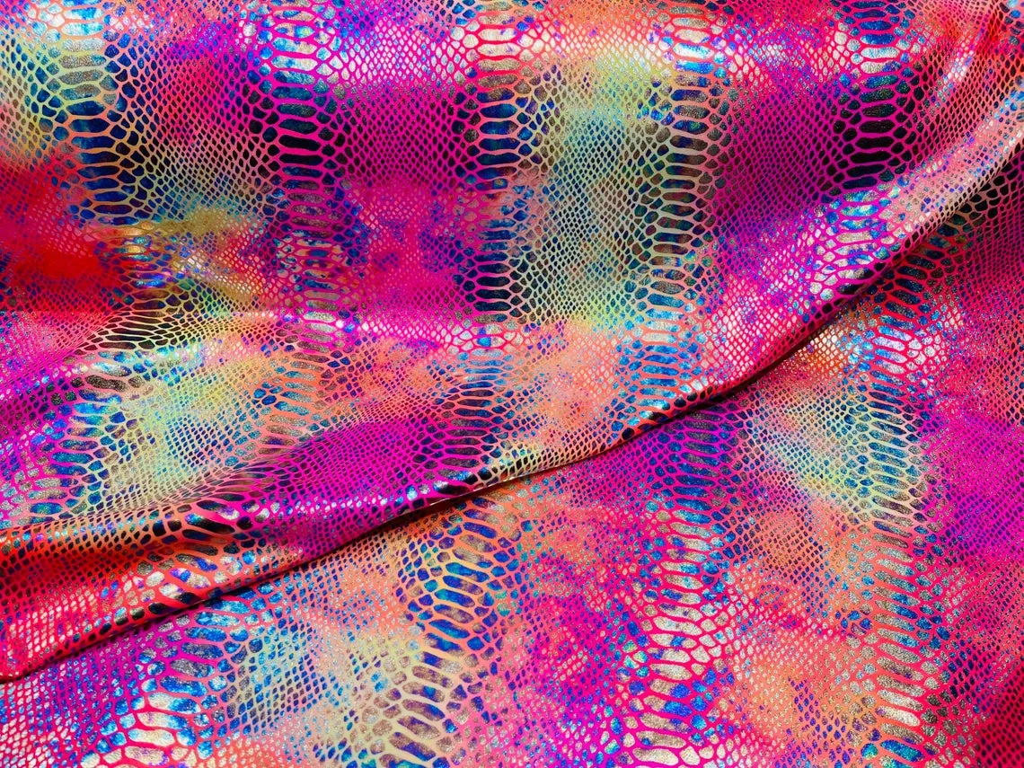 Colorful King  Snake Animal Print Fabrics - Lycra Spandex Fabric Sold By The Yard (Pick a Color)