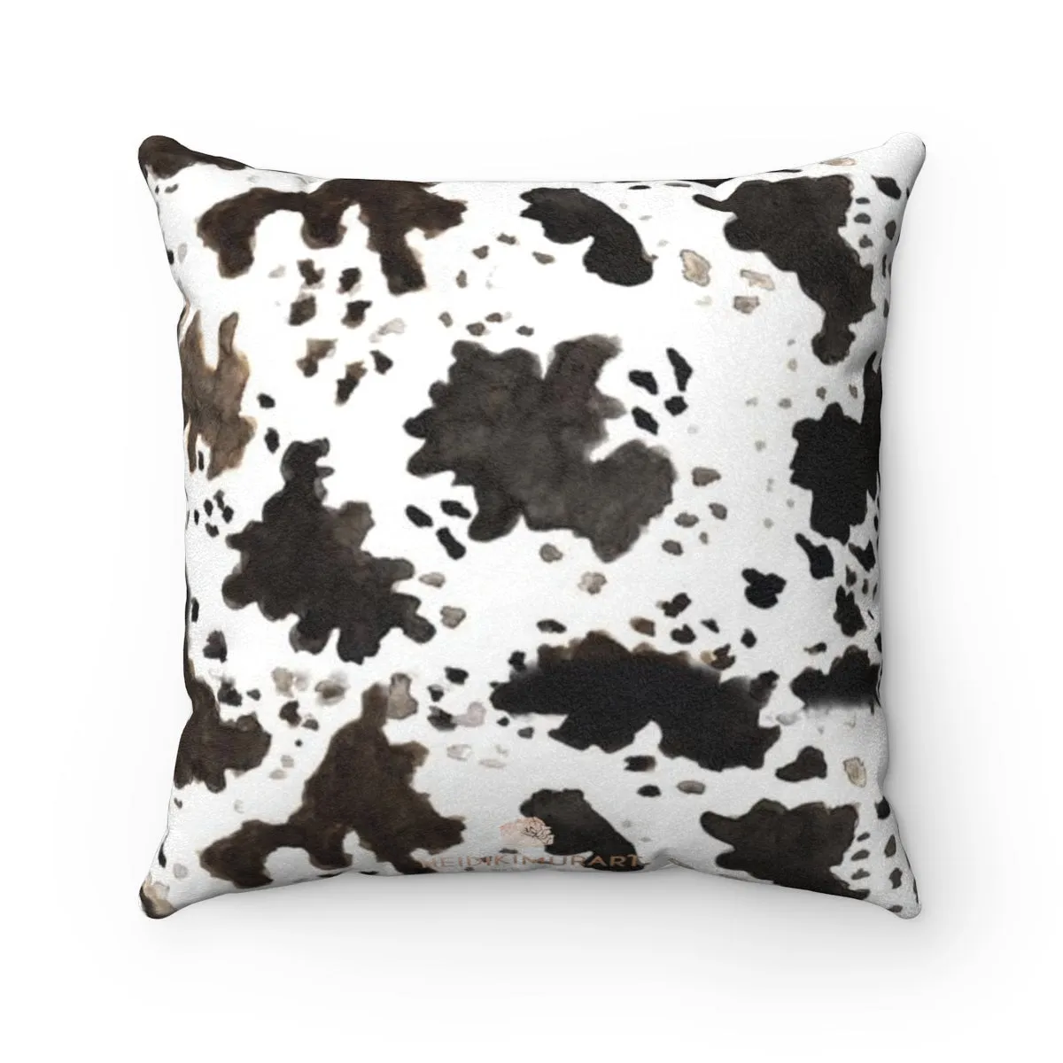 Cow Print Pillow Case, Brown White Black Double Sided Faux Suede Square Pillow Case Cover - Made in USA