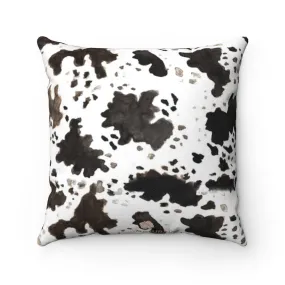 Cow Print Pillow Case, Brown White Black Double Sided Faux Suede Square Pillow Case Cover - Made in USA
