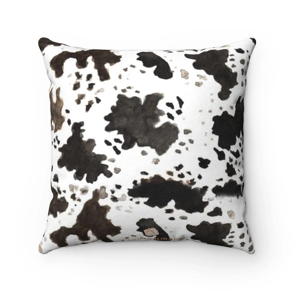 Cow Print Pillow Case, Brown White Black Double Sided Faux Suede Square Pillow Case Cover - Made in USA