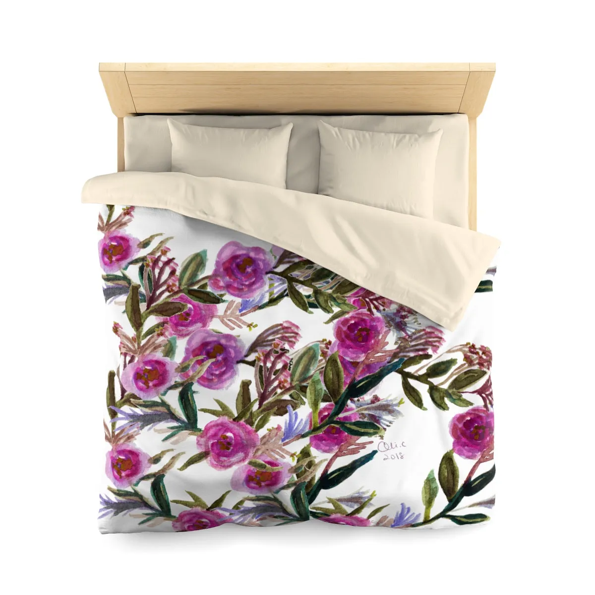 Cute Purple Rose Floral Print Soft Polyester Microfiber Duvet Cover Fashion Bedding