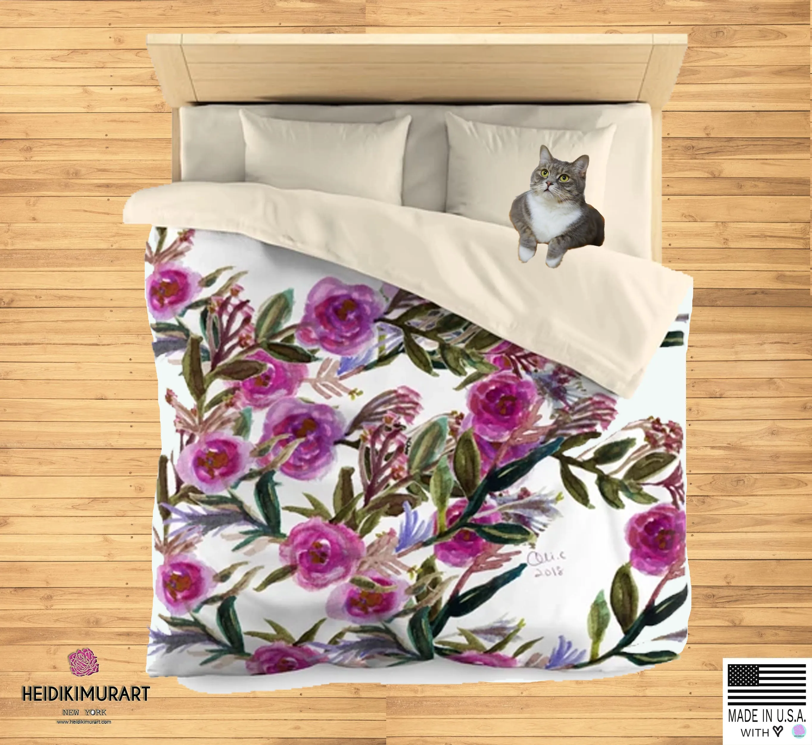 Cute Purple Rose Floral Print Soft Polyester Microfiber Duvet Cover Fashion Bedding
