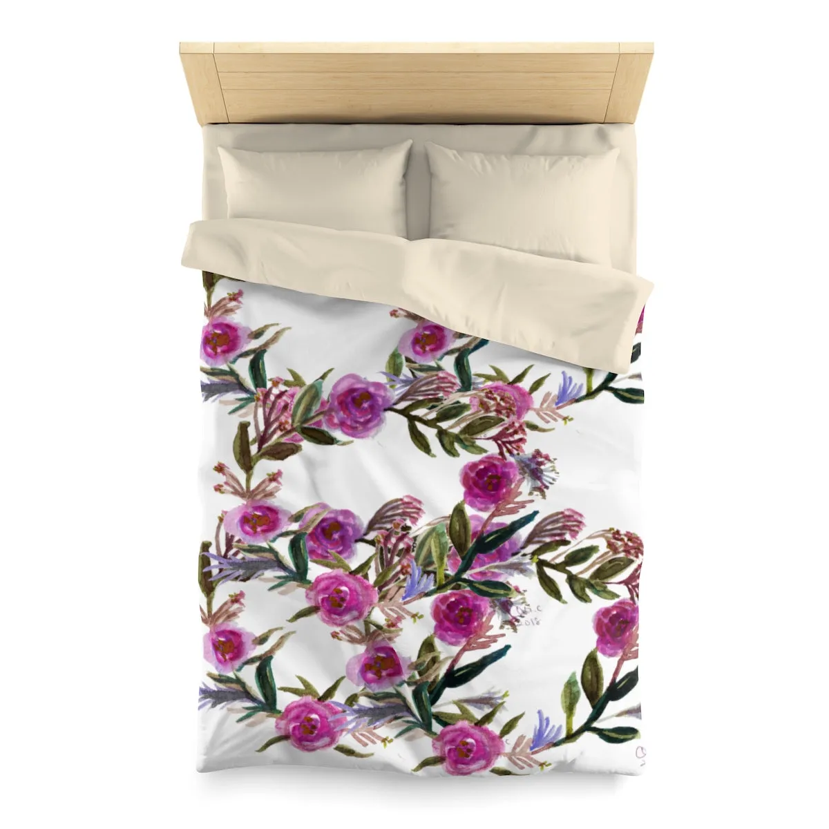 Cute Purple Rose Floral Print Soft Polyester Microfiber Duvet Cover Fashion Bedding