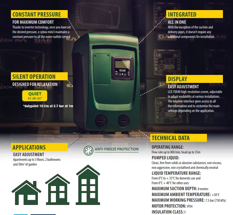 DAB E.SYBOX MINI 3 0.85kW Variable Speed Pressure Boosting Pump (Max 80LPM/500kPa)