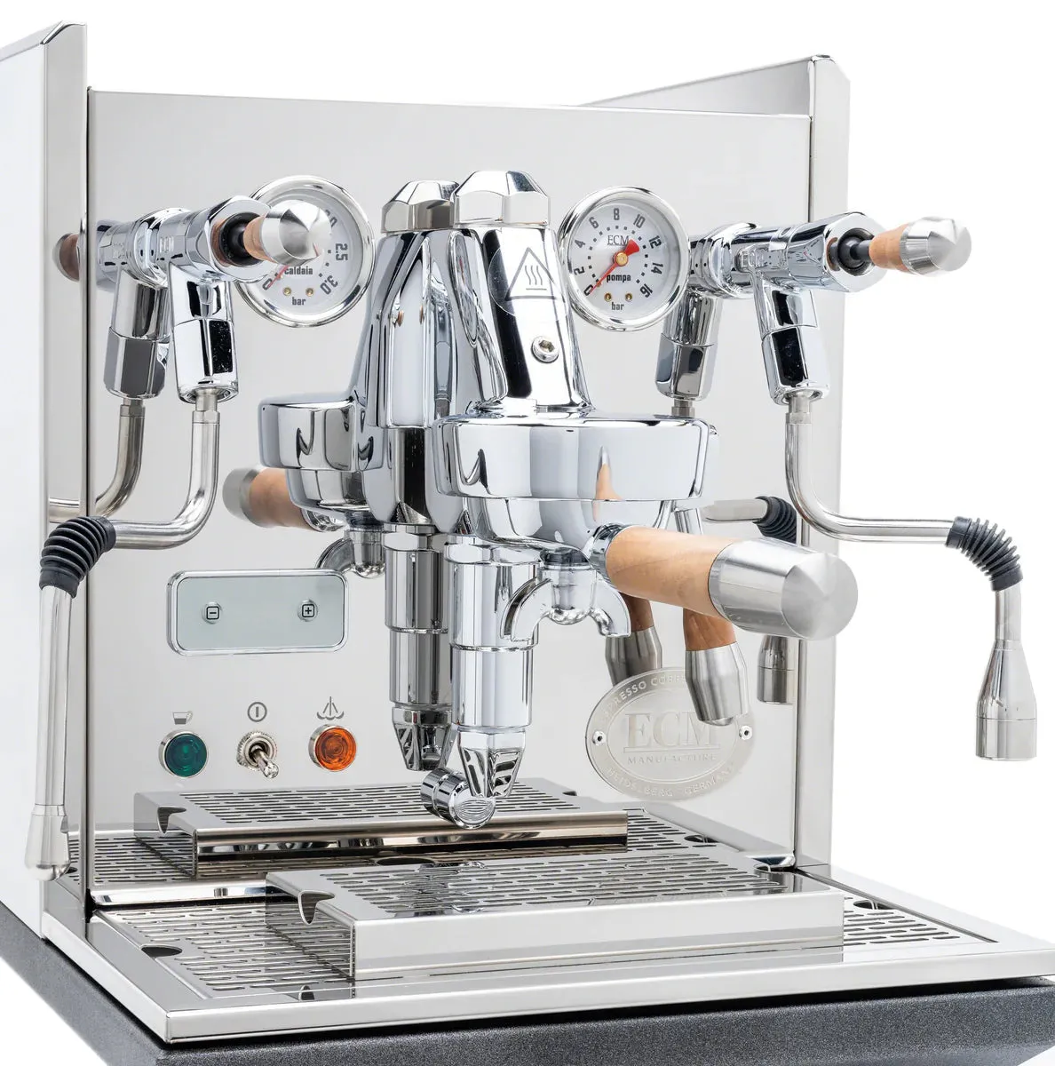 ECM Synchronika Walnut Wood and Chrome Espresso Machine