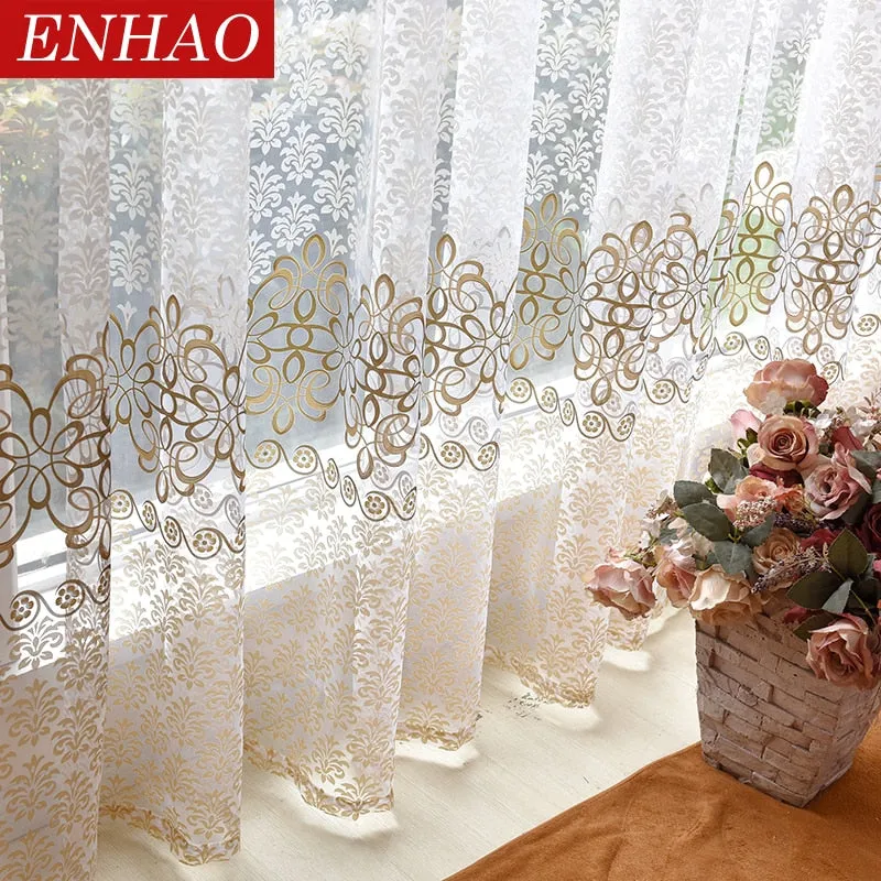 ENHAO Floral Modern Sheer Tulle Curtains for Living Room Bedroom Kitchen Voile Sheer Curtains for Window Tulle Curtains Drapes