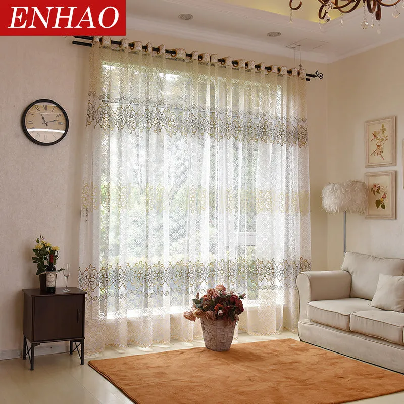 ENHAO Floral Modern Sheer Tulle Curtains for Living Room Bedroom Kitchen Voile Sheer Curtains for Window Tulle Curtains Drapes